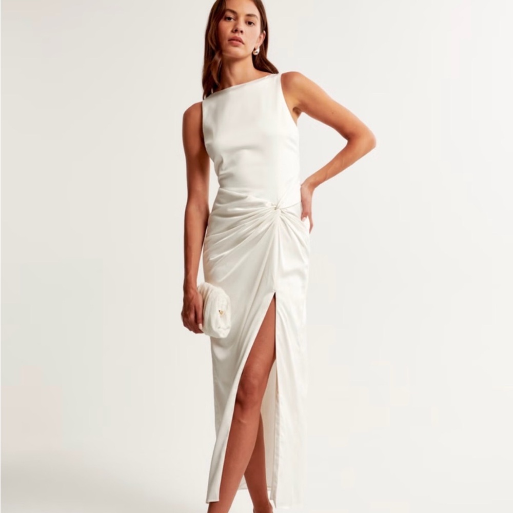 Abercrombie & Fitch White Sleeveless Dress with Knot Detail
